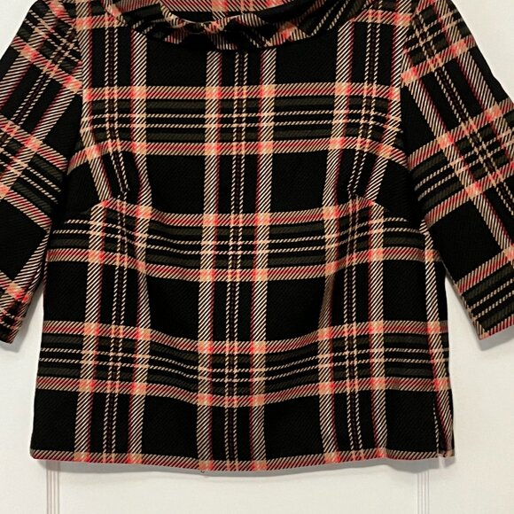 Trina Turk mock neck plaid blouse size XS 3/4 sleeve preppy dark academia fall - Picture 6 of 9